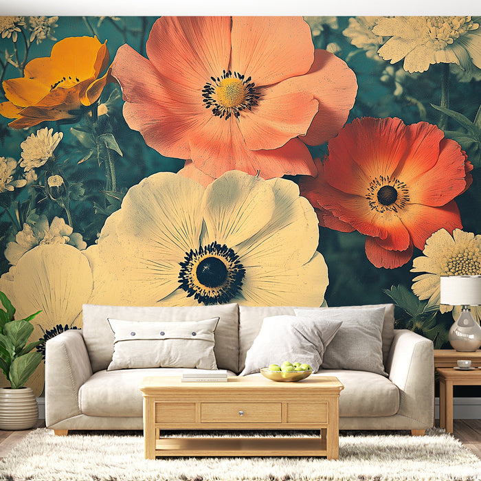 Fototapet flerfargede blomster | En livlig bukett for interiøret ditt