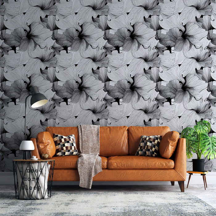 Tapeta černobílých květů | Jemný a umělecký květinový vzor