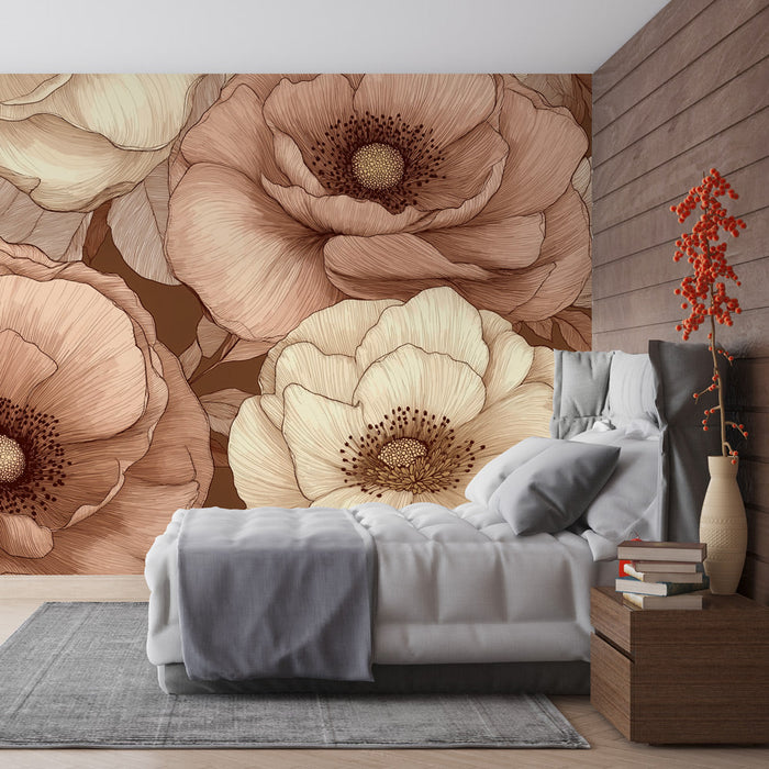 Mural Wallpaper pastel flowers | Duality of pale colors