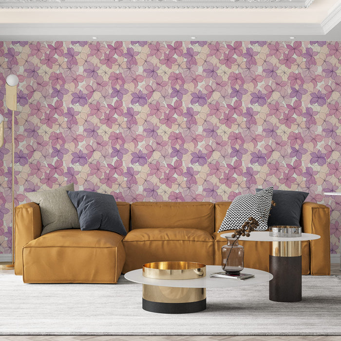 Ταπετσαρία τοιχωμάτων λουλούδια παστέλ | Μοτίβο ροζ και μωβ λουλούδια