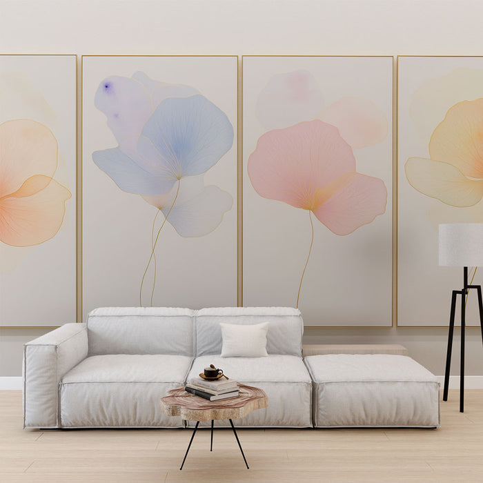 Fototapet pastelfarvede blomster | Fire delikate blomster i bløde nuancer