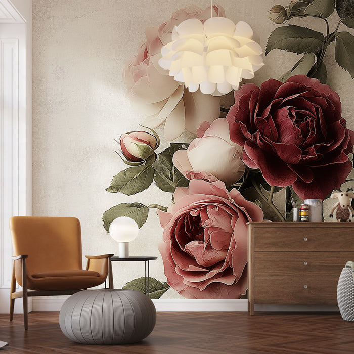 Mural Wallpaper flowers | Delicate rose petals on textured background