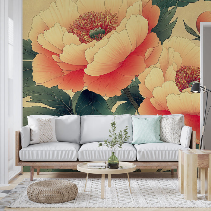 Mural Wallpaper Flowers | Peonies in Soft Shades