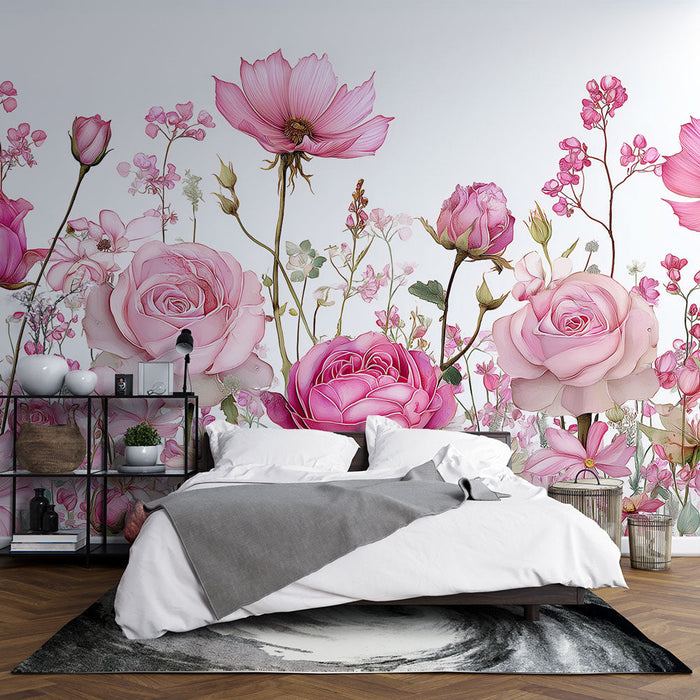Mural Wallpaper pink flowers | Luxuriant bouquet of pink flowers and delicate floral shades