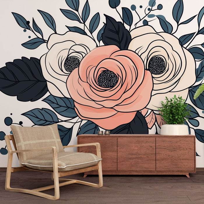 Falikép rózsaszín virágok | Elegáns csokrok és buja lombozat