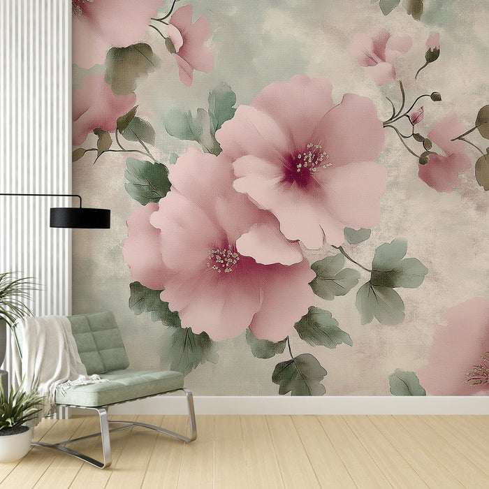 Mural Wallpaper pink flowers | Delicate and romantic design