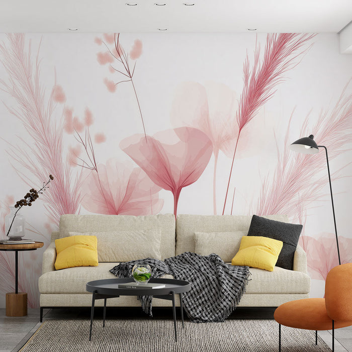 Tapeta różowe kwiaty | Delikatne kwiaty na jasnym tle