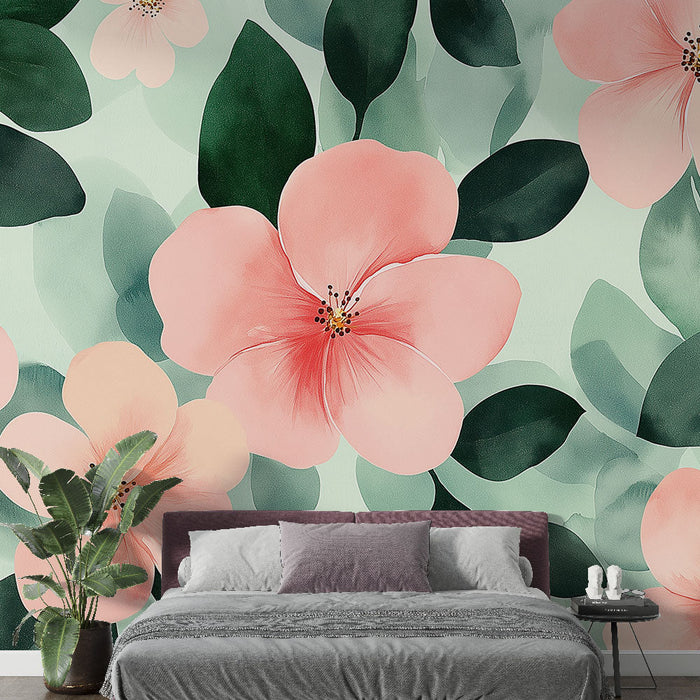 Mural Wallpaper pink flowers | Floral brilliance on a soft background