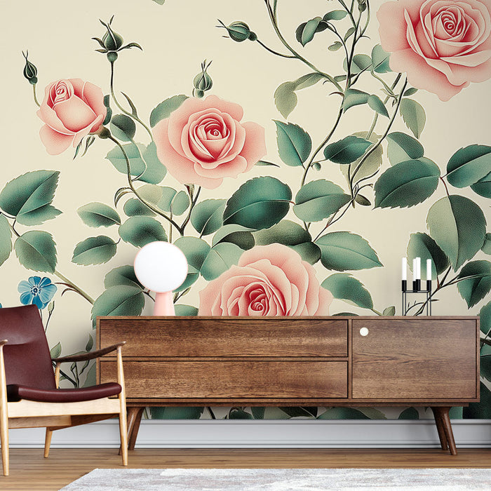Mural Wallpaper pink flowers | Floral elegance on soft background
