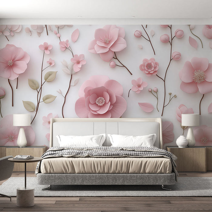 Mural Wallpaper pink flowers | Delicate flowers and subtle harmony