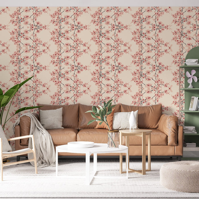 Fotótapé rózsaszín virágokkal | Rózsaszín virágok finom motívuma bézs háttéren