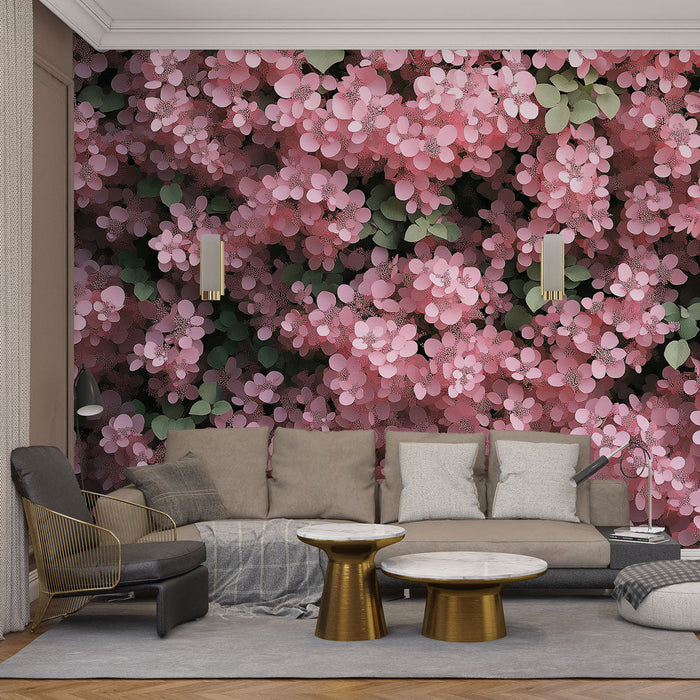 Tapeta růžové květiny | Jemný koberec květin a zelené listí