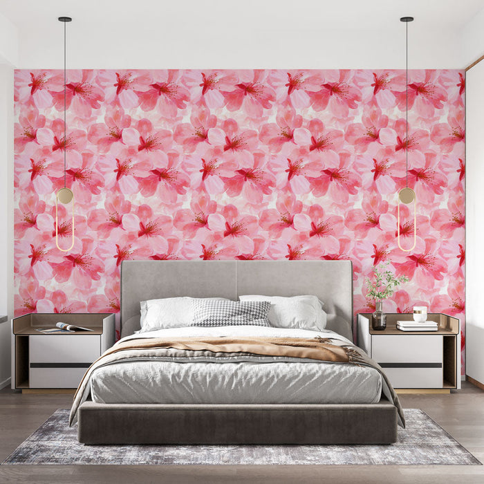 Mural Wallpaper pink flowers | A lush pattern of fully blooming flowers