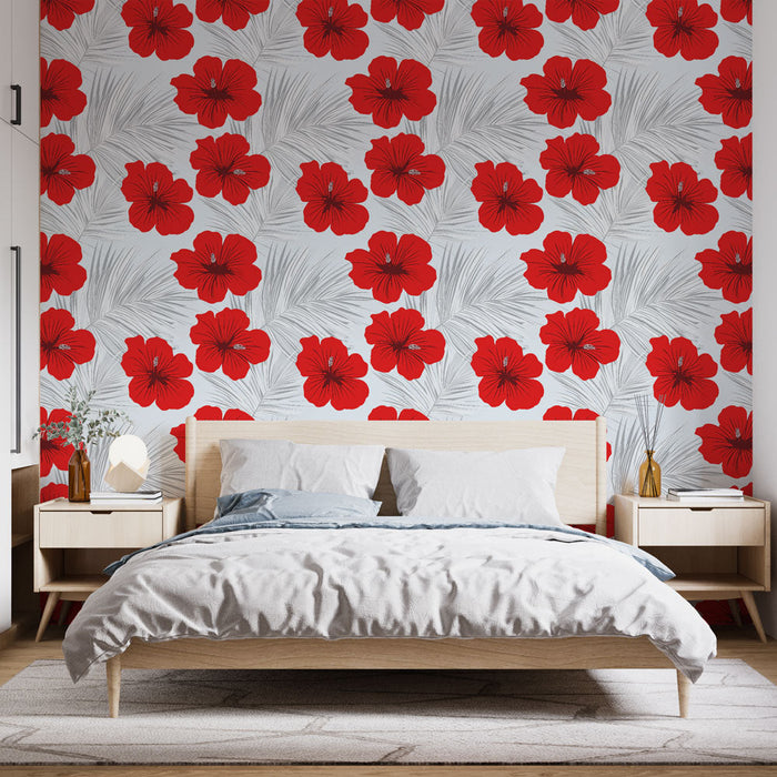 Fototapet kırmızı çiçekler | Açık arka plan üzerinde parlak ebegümeci çiçeği deseni