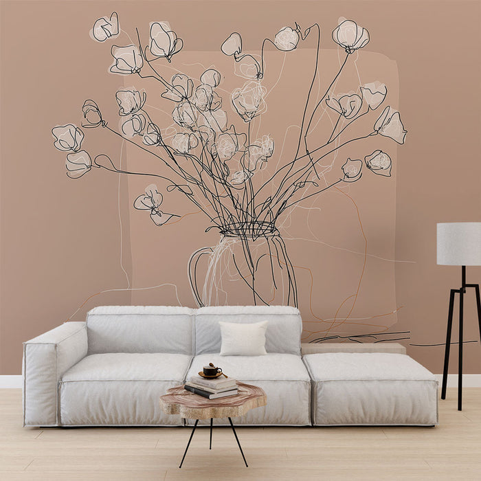 Fototapet stiliziranih cvetov | Minimalistična kompozicija cvetov v vazi