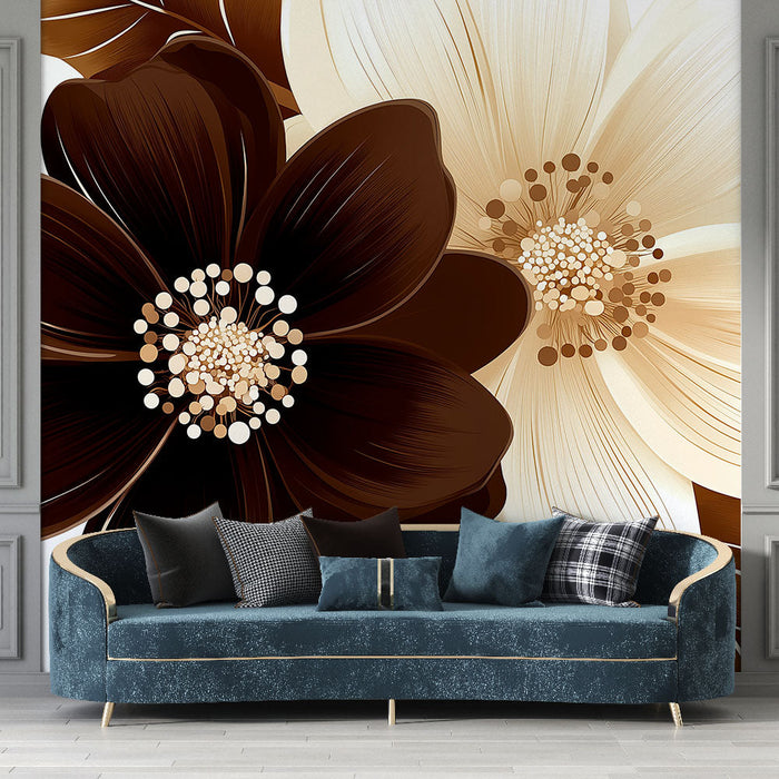 Carta da parati fiori stilizzati | Elementi cioccolato e crema