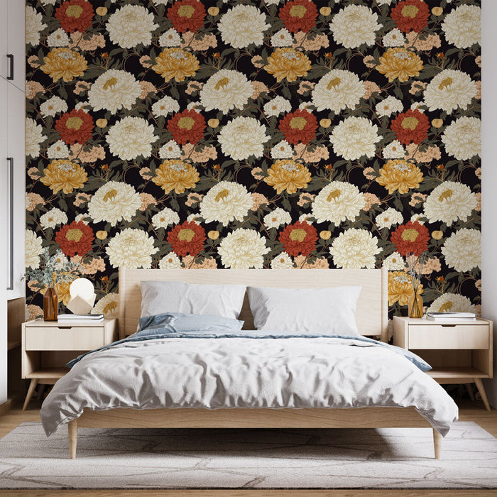Tapete винтидж цветя | Богат цветен модел върху черен фон