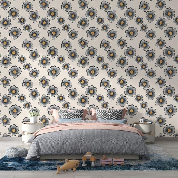 Tapeta z motywem vintage kwiatów | Wzór kwiatowy na kremowym tle