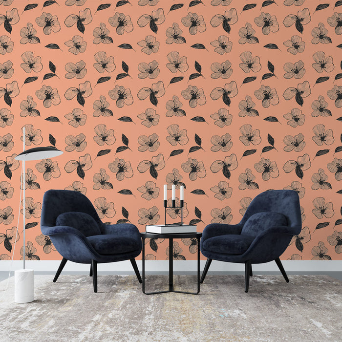 Tapete με vintage λουλούδια | Ανθικό μοτίβο σε ροδόχρωμο φόντο