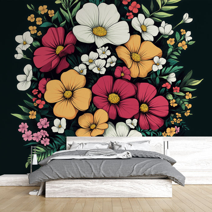 Seinatapeet vintage lilled | Erksad lillemustrid tumedal taustal