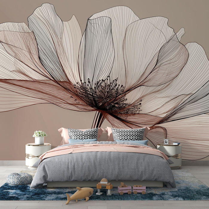 Fototapet abstrakt blomstermønster | Delikate blomster med fine linjer og bløde farver