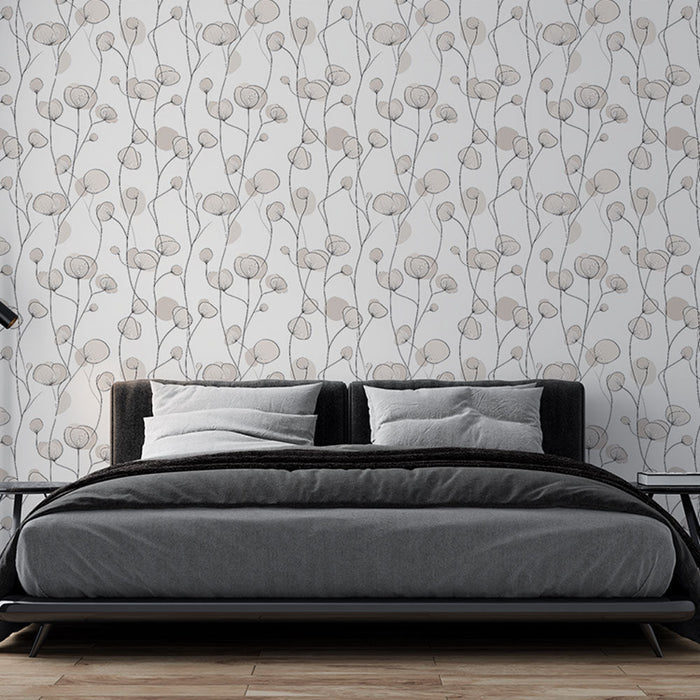 Abstract floral mural wallpaper | Bud patterns on a light background