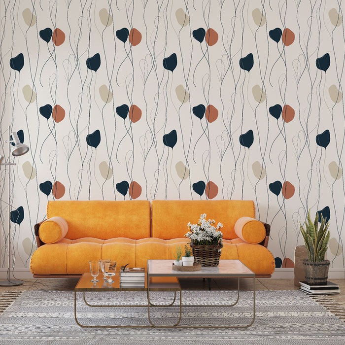 Abstrakt Blomstret Tapet | Mønstre af blade og geometriske former i bløde farver