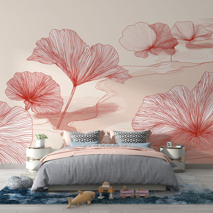 Carta da parati murale floreale astratta | Bellissimi motivi floreali su sfondo delicato