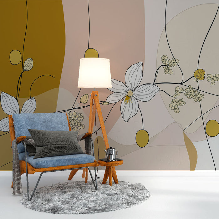 Fototapet abstrakt blomstermønster | Delikate blomstermotiver på en pastelfarvet baggrund med varme nuancer