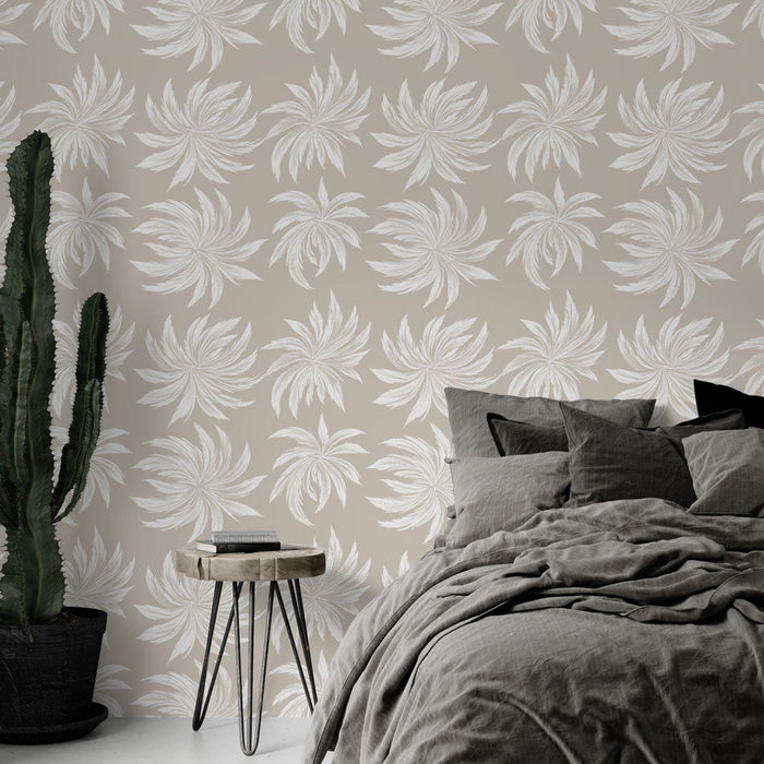 Tapete floral beige | Stilisierte Blumenmuster auf hellem Hintergrund