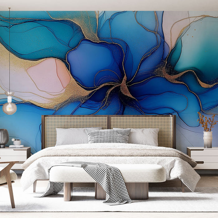 Papel pintado de mural floral azul | Ilustración delicada con tonos relajantes