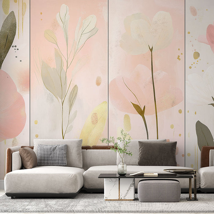 Foto Behang bloemen | Delicaat boeket in pasteltinten en gouden accenten