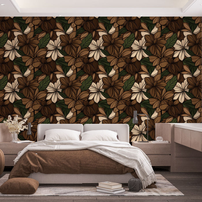 Tapetti kukkakuvioinen ruskea | Elegantti kukkakuvio maanläheisissä sävyissä