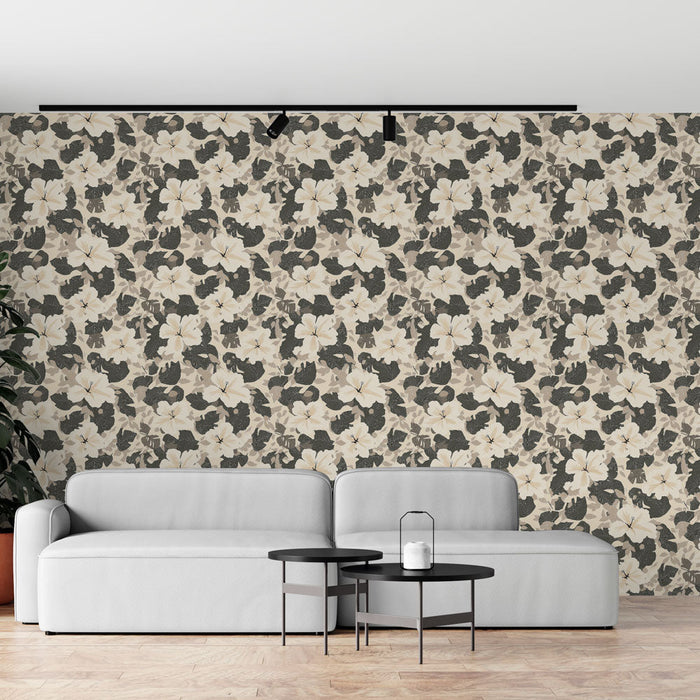 Tapeta cvetlični šik | Nežen cvetlični motiv v nevtralnih odtenkih