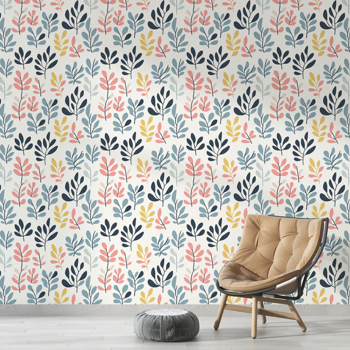 Barevná květinová tapeta | Pastelový listový vzor a světlé pozadí