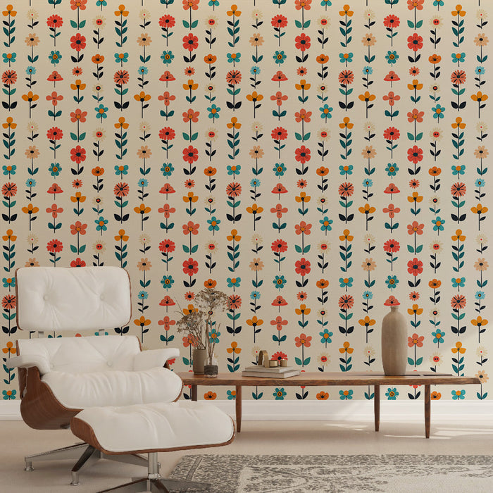 Renkli Çiçekli Duvar Kağıdı | Açık Arka Plan Üzerinde Çok Renkli Çiçek Desenleri