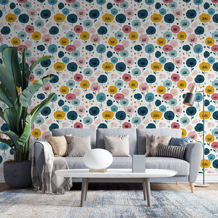 Värviline lilleline tapeet | Erksad lillelised mustrid heledal taustal