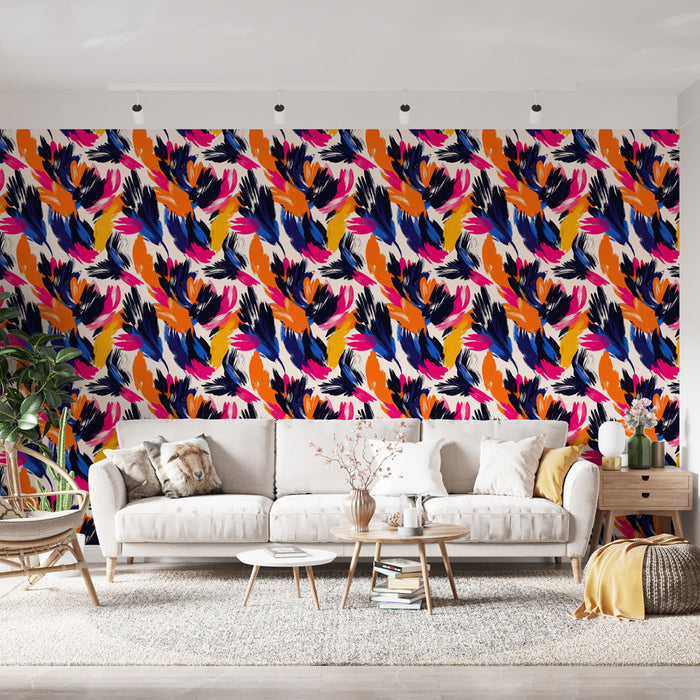 Kleurrijk bloemenbehang | Heldere patronen van warme bloemen en levendig bladgroen