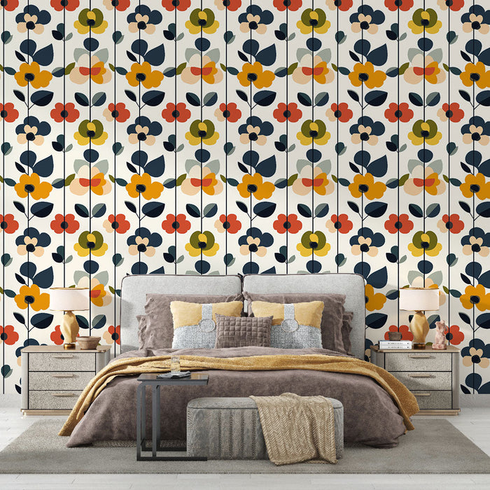 Fototapeet lillelise värvilise seinapildiga | Õie mustrid heledal taustal