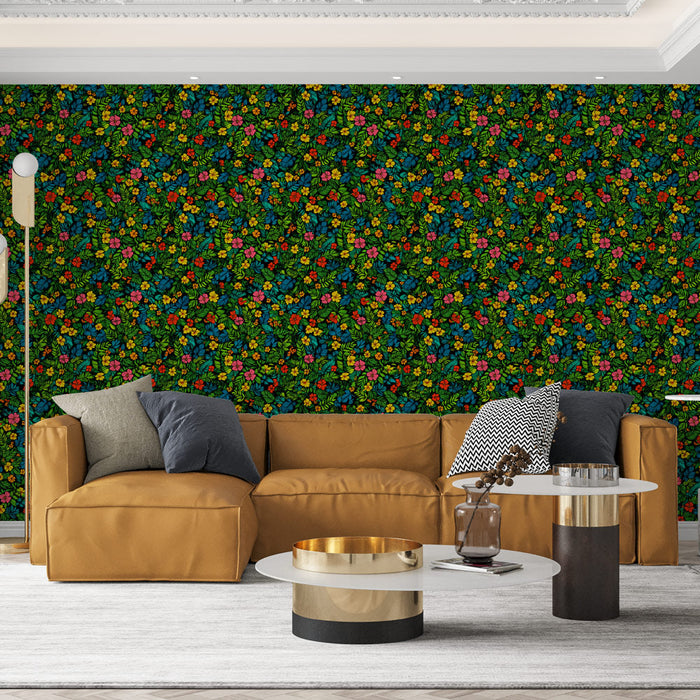 Fototapeet lilleline värviline | Lopsakas õitsev botaanikaaed erinevate lehtede ja lilledega