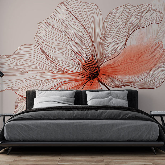 Delicate floral Mural Wallpaper | Illustration of flower with fine lines and pink shades