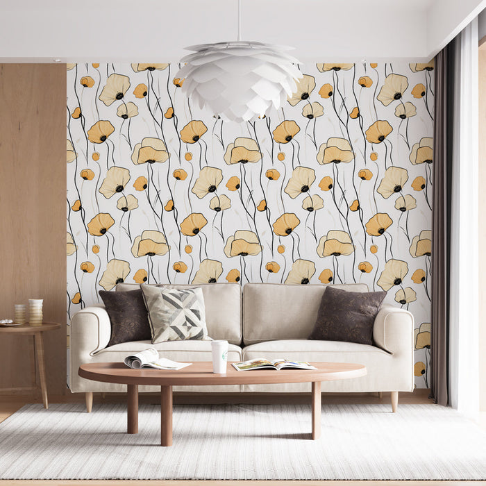 Papel de parede floral | Flores delicadas em tons de laranja e creme