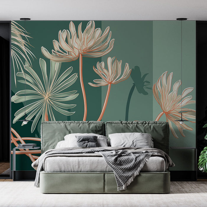Mural Wallpaper floral | Botanical design with delicate flowers and intertwined stems