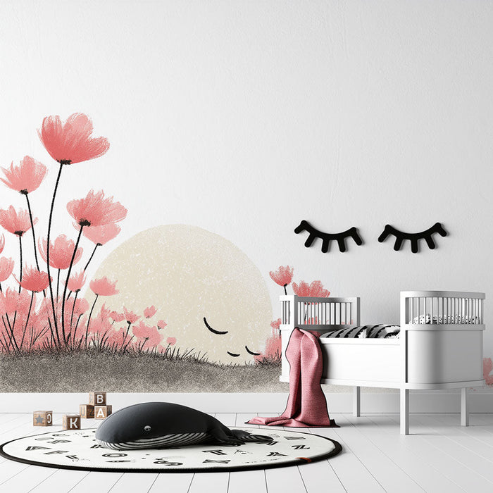 Fototapeta cvetlični nežen | Rožnati cvetovi in zaspan lik