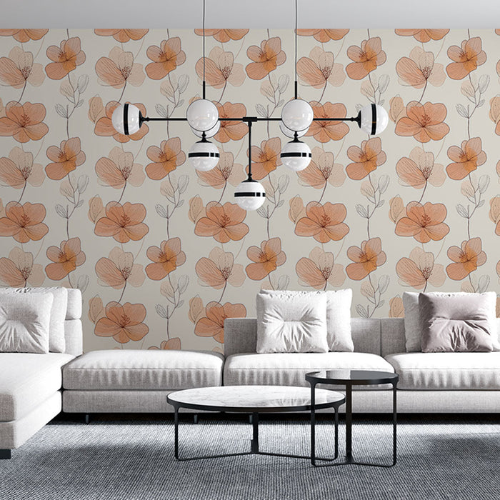 Tapete mit sanften Blumenmotiven | Zartes Blumenmuster in Orangetönen