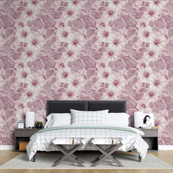 Tapete с цветен флорален дизайн | Мотив с розови цветя и нежни листа