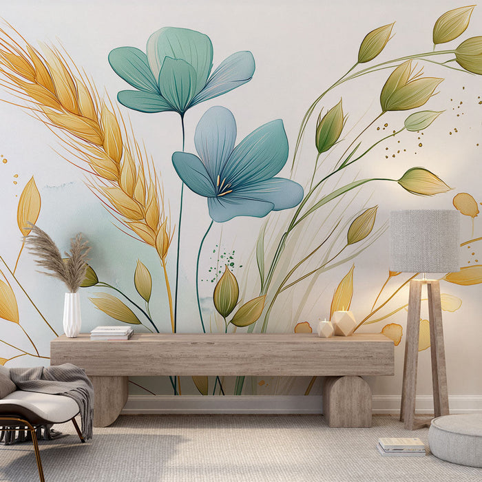 Fényes falikép virágos | Vizes virágminták pasztell árnyalatokban