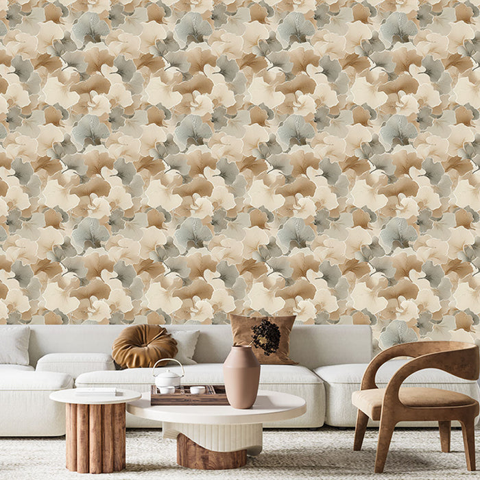 Papel pintado floral suave | Patrones delicados de flores en tonos beige y gris