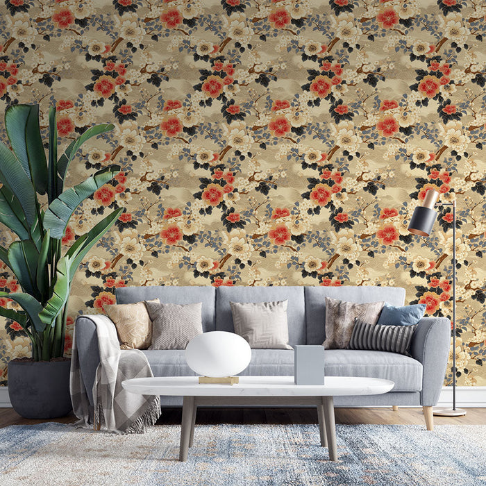 Tapeta květinová | Oslnivý květinový vzor na béžovém pozadí