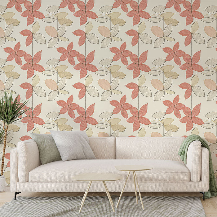 Papel de parede floral | Suave brilho de flores cor de rosa e folhas claras